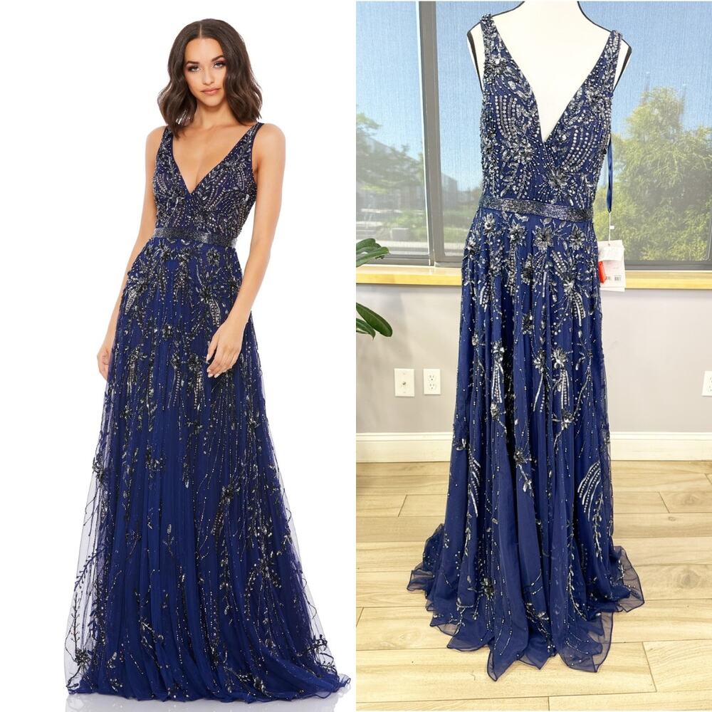 V-NECK EMBELLISHED TULLE GOWN A5215 Size 6